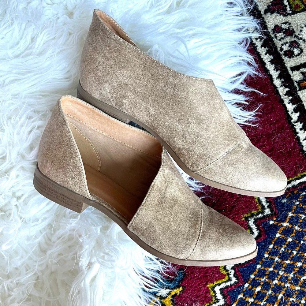 Faux leather flats with side cutouts